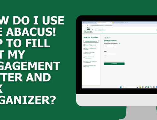 How do I use the Abacus! App (web version) to fill out my Engagement Letter and Tax Organizer?