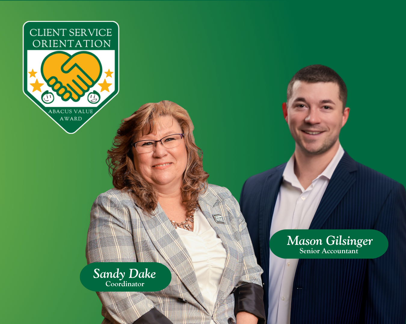 Abacus! honors Sandy Dake and Mason Gilsinger with 2026 Client Service Orientation Award